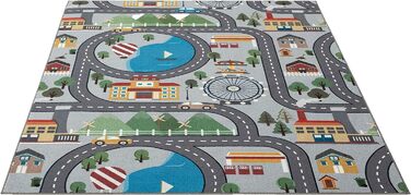 Дитячий килим Happy Life: Ігровий килим з малюнком дороги, джунглі, тварини та машинки, антиковзкий, 80x150 см (Сірий, прямокутний 120x160 см)