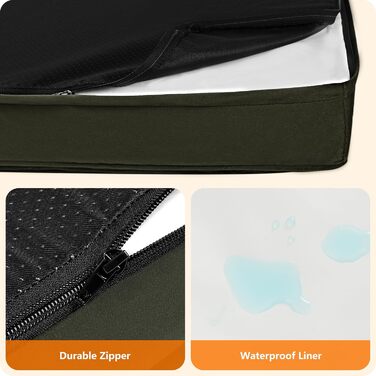 Ортопедичне ліжко для собак, 10 см товщина, для середніх та великих собак, знімний та пральний килимок, неслизьке дно, водонепроникне внутрішнє покриття, 112 см, оливковий колір