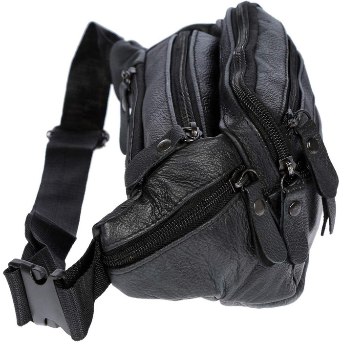 Чоловіча поясна сумка Christian Wippermann з натуральної шкіри - 24x12x6-8 см, 3 відділення на блискавці, регульований ремінь, чорна