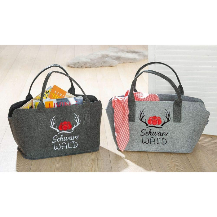 GILDE Felt Bag with Black Forest Logo as a shopping bag/wooden bag/beach bag – tear-resistant & carries a lot of weight – safely cushions your purchases and has plenty of storage space (Black Forest Dark Grey)