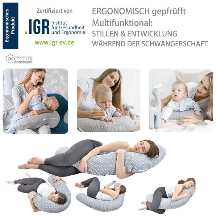 Подушка для годування sei Design XXL 190x30 з мусліновою наволочкою, ергономічна, для вагітних, для сну на боці, комфортна подушка для дорослих, наволочка з 100% бавовни [органічна бавовна] (персоналізований бежевий смугастий, подушка для годування 190x30
