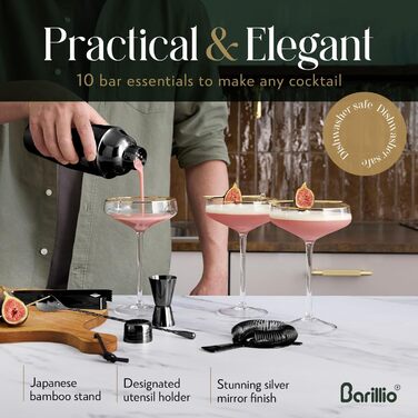 Набір для бармена Barillio: шейкер, мікшер, аксесуари, рецепти коктейлів (чорний)