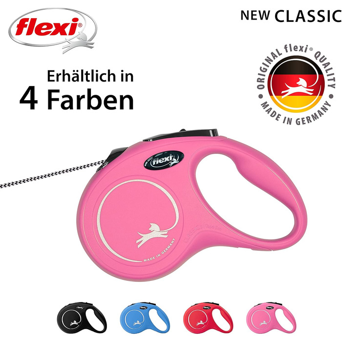 Стрічка для собак Fexi Neon-Hundeeine з світловідбиваючим елементом, ергономічна, не заплутується, 4.8 м, кольори Neon/Чорний (рожевий, Small)