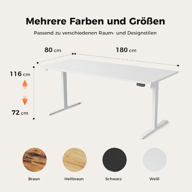 Електричний стіл Agilestic з регулюванням висоти 180x80 см, білий. Зручний комп'ютерний стіл з пам'яттю, ергономічний, стабільний