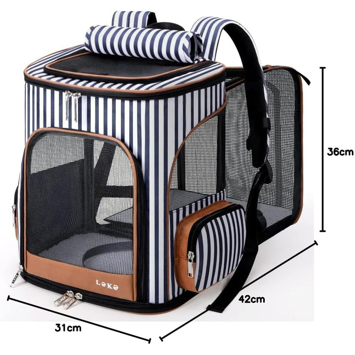 Розширюваний рюкзак для кота та собаки Lekesky, великий для маленьких котів та собак, складаний рюкзак-переноска, L (XL 36 x 31 x 42 см), в смугастих кольорах
