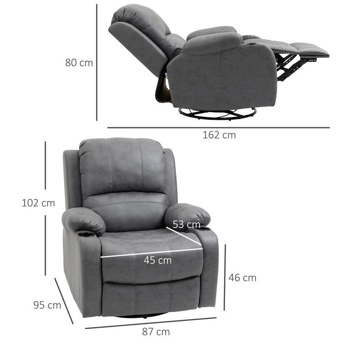 HOMCOM Electric Recliner Chair with Rocking and Reclining Function, TV Recliner with Reclining Function, Cup Holder, Grey