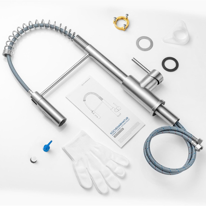 Кран кухонний CECIPA з висувною лійкою, високотискний, з двома режимами розпилення, поворотний на 360°, з нержавіючої сталі, матовий