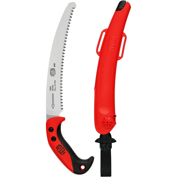 Професійна садова пилка FELCO 640 з вигнутим лезом 27 см, ергономічна ручка, для правої та лівої руки, у комплекті чохол, для обрізки дерев та гілок Ø до 100 мм, довжина 44 см