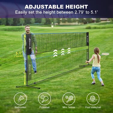 BAGAIL Adjustable Badminton Net Set with Stand & Carry Bag - Portable Tennis/Volleyball Net (4.2M)