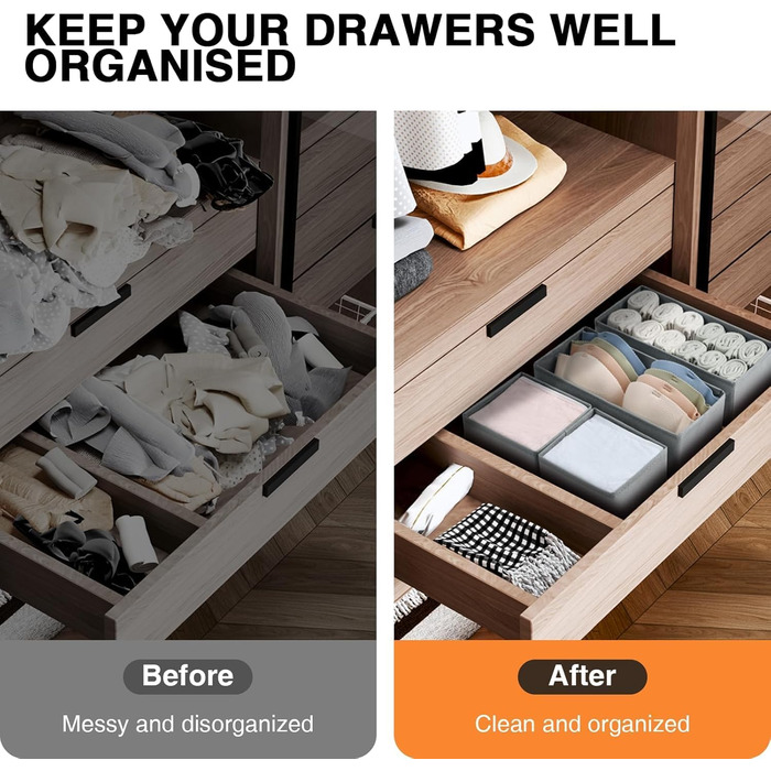 Drawer Organizer - Foldable Underwear Organizer Storage Box Fabric 16 Pieces Closet Organizer for Clothes, Socks (15 Pieces, Gray)