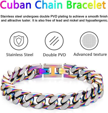 Чоловічий браслет LUCKY2+7 з ланцюгом у стилі Куба, сріблястого кольору, чорний, з нержавіючої сталі