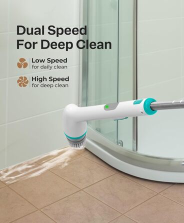 LyriFine Electric Cleaning Brush, New Full-Body IPX7 Waterproof Electric Cleaning Brush, Long-Handle Electric Cleaning Brush for Household Use, 2 Speeds, Replacement Heads for Bathroom
