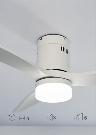 Вентилятор стельовий Windcalm Natural Wood з пультом, Ø132 см, 40W, 6 швидкостей, літній/зимовий режим, білий, з підсвіткою