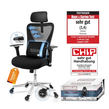 Ергономічне крісло CleverSeat для офісу та дому | Комп'ютерне крісло з регулюванням | Чорний офісний стілець 150 кг