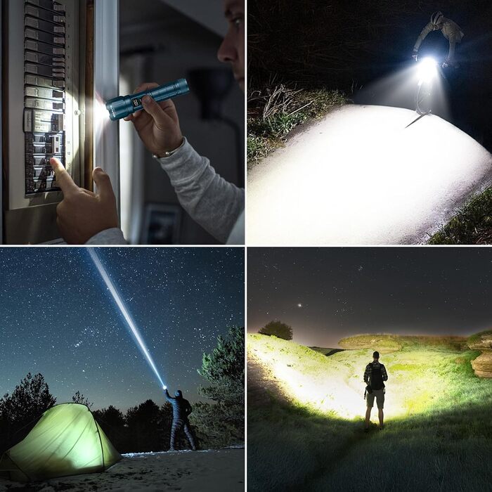 LED ліхтарик Gearlite з підзарядкою, 6000 люмен, тактичний, з регулюванням фокусу, 3 режими, водонепроникний IP65, для кемпінгу, риболовлі, надзвичайних ситуацій, походів (блакитний, 1 шт.)