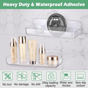 Поличка для душу на присоску без свердління, сіра, органайзер для ванної кімнати, полиця для ванної кімнати без свердління, 20 кг, полиця для кухні та ванної кімнати (подовжена версія)