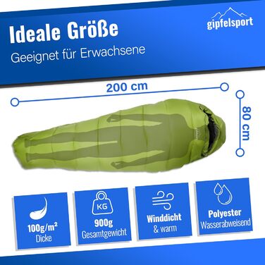 Сплячий мішок Gipfelsport Ultraleicht 4 сезони [-20°C до 15°C] | Чорний/Зелений, ультралегкий, для трекінгу, кемпінгу та подорожей