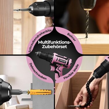 Акумуляторний шуруповерт 20V з набором аксесуарів 85 шт. (85tlg), 42Н.м, 2000mAh, 25+1 момент, 10мм патрон, легкий, LED, рожевий (для подарунка на День святого Валентина)