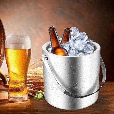 Ейсбір Sprifityy з кришкою та щипцями, 2.2L, нержавіюча сталь, подвійні стінки, для дому та барів