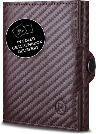 RUTAKO Slim Wallet with XL Coin Pocket & RFID Protection - Card Holder for Men & Women - Small Credit Card Wallet - Mini Purse - Small Portmonee/Portemonnaie - Wallet Carbon Brown
