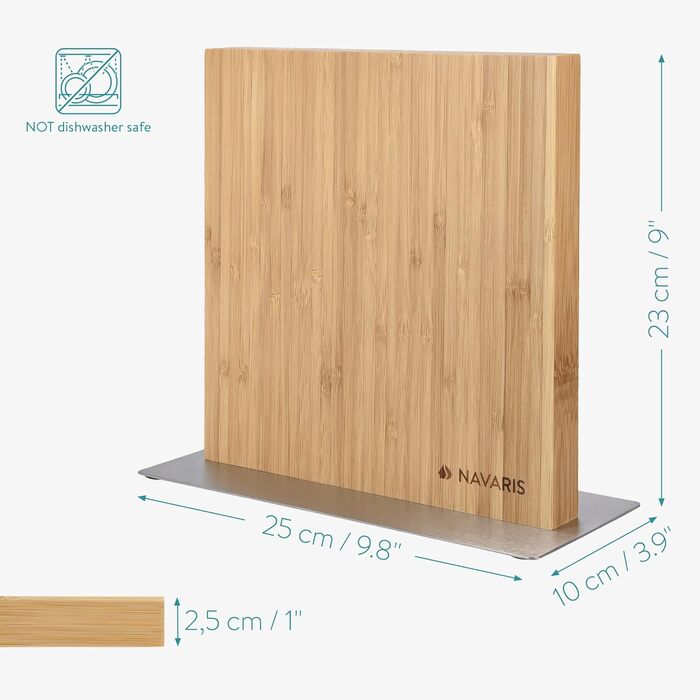 Navaris Double-Sided Magnetic Knife Holder made of Bamboo - Magnetic Knife Block, Knife Board, Double-Sided Magnetic Knife Holder - Unfilled Knife Holder