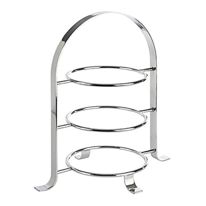 APS Serving Stand – High-quality cake stand made of chrome-plated metal for 3 plates with a max. Ø of 17cm – Overall height 25.5 cm (plates not included)
