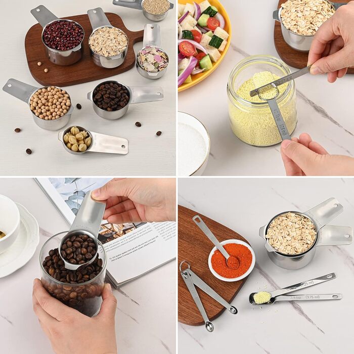 Measuring cup and spoon set, 7 stainless steel measuring cups and 9 measuring spoons and 5 mini measuring spoons and 1 measuring spoon