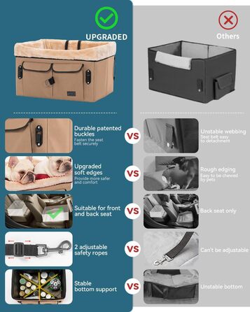 Автокрісло для собак Petsfit - середній розмір, бежеве, з ременями та кишенею