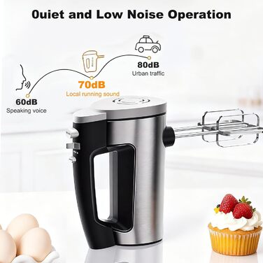 Електричний ручний міксер VINATO 300W з 6 режимами, 2 насадки (венчик та гак) | Для тіста, яєць, збивання вершків, випічки | Потужний, захист від перегріву, срібний