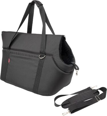 Сумка-переноска для собак та котів | Сумка на плече для тварин з гумкою та карабіном | до 15 кг | Матеріал: штучний замш (вельвет) | Розмір: L | Чорний колір (52 x 35 x 39 см)