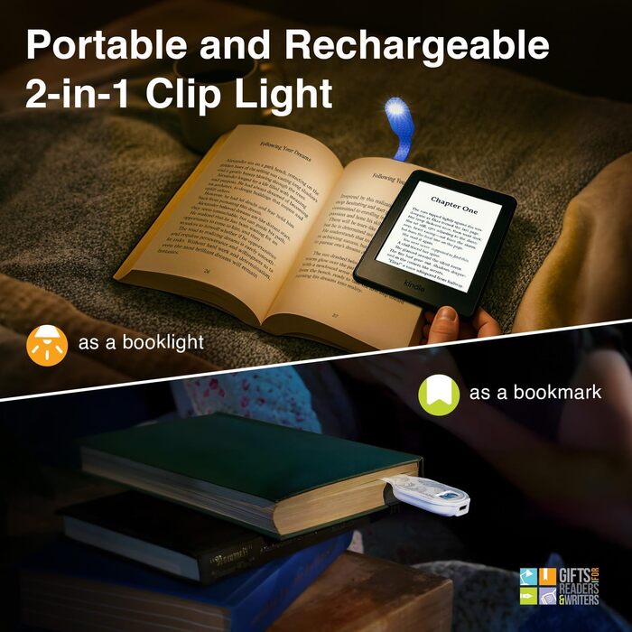 Перезаряджувана LED лампа для читання Flexilight 2-в-1: кліпса для книги, ліхтарик для дітей та дорослих, аксесуар для читання, подарунок для книголюбів (Lama)