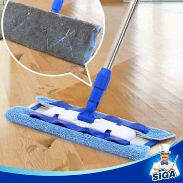 MR.SIGA Professional Microfiber Mop Floor Cleaner for Hardwood, Laminate, Tile Floors, Stainless Steel Handle, Includes 3 Reusable Microfiber Cloths and 1 Dirt Separator