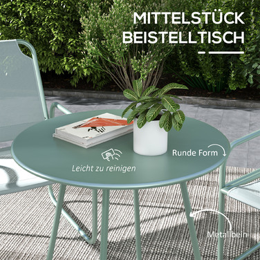 Набір вуличних меблів Outsunny 3tlg Bistro Set для балкона з 1 столом та 2 стільцями, садовий комплект з сітки зеленого кольору для саду та тераси
