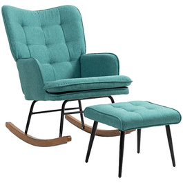 HOMCOM Rocking Chair, up to 130 kg, Rocking Armchair with Footstool, Armchair, Still Chair with Linen Look, Rocking Chair for Bedroom | Aosom