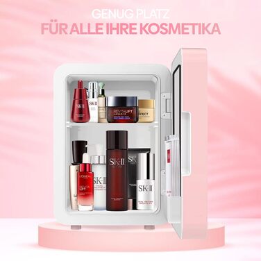 Olvy Skincare Fridge - 4 Liter Mini Fridge with LED Mirror - Portable Beauty Fridge, Cooling & Heating for Room Use (Pink)