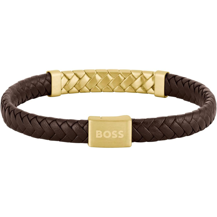 Браслет чоловічий BOSS TAILORED зі шкіри (коричневий та золотий)