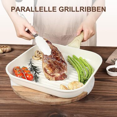 GiPP Гриль-сковорода 28x28 см для стейків, алюмінієва з гранітним антипригарним покриттям, індукція, без PFOA, для всіх плит, біла