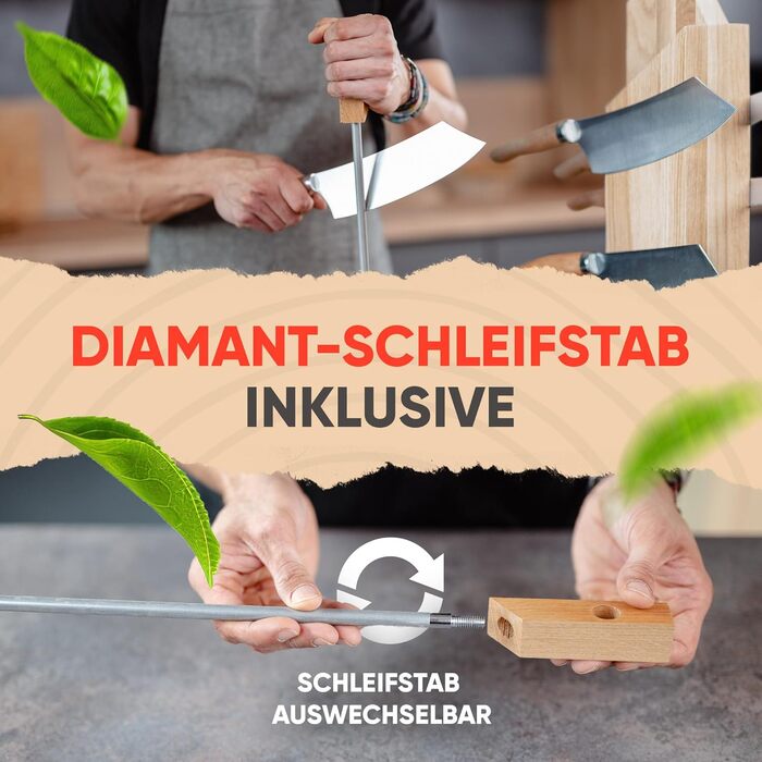 MARSHOLZ Knife Block without Knives, Magnetic [Integrated Sharpener] Knife Holder for Everyone | View Pictures Now