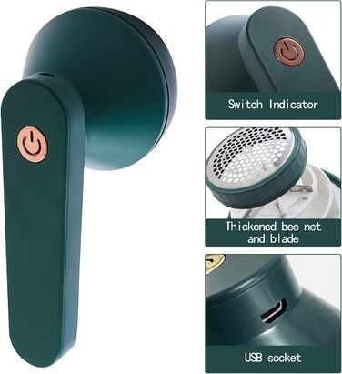 Електричний видальник ворсу Fusselrasierer: тест-переможець з 6-лезовою голкою, USB, для одягу та меблів (зелений)