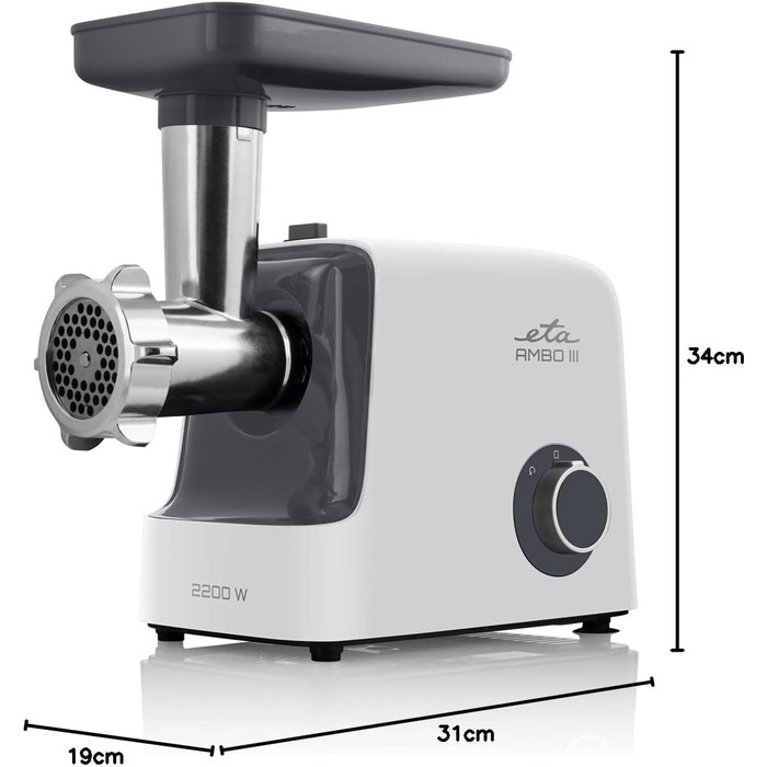 М'ясорубка електрична Ambo 3I 2200 Вт: подрібнення м'яса, приготування ковбас, нарізка овочів, насадка для кеббе