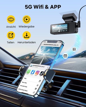 Відеореєстратор GKU Dashcam Auto: 4K/2.5K, GPS, Wi-Fi, Dual, 64GB, Паркування, WDR, 170° Кут огляду, G-сенсор, Loop, Макс. 256GB, Чорний
