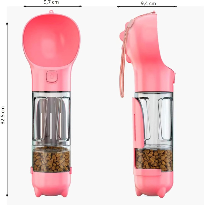 Подорожній набір для собак: миска, пляшка та диспенсер корму (рожевий, 350 мл)