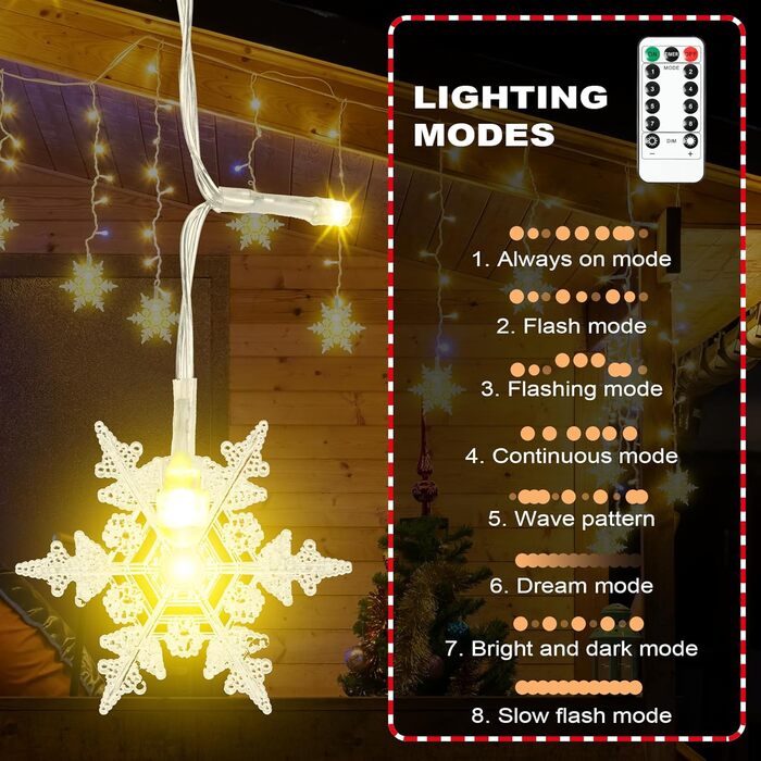 Льоново-снігові гірлянди AUAUY для прикраси дому та саду, 6м, 40 LED, тепле світло, 2 режими, водонепроникні, з пультом (4м)