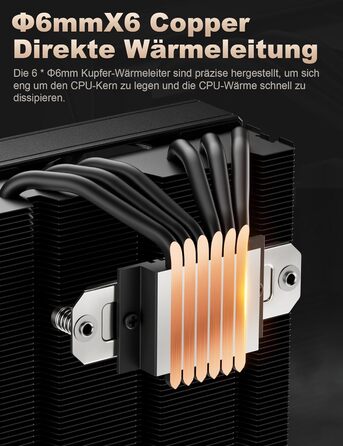 upHere Охолоджувач CPU H85KC6 (чорний): Низькопрофільний кулер з ARGB підсвічуванням для AMD AM4/AM5 та Intel 1700, 85мм висота, 6 heatpipes, 180W TDP