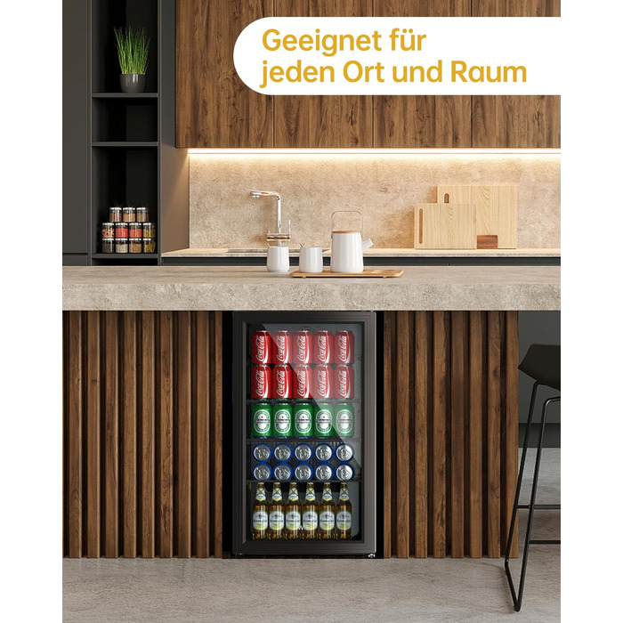 Міні-холодильник для напоїв WIE з подвійними скляними дверцятами, регульованими полицями, 86 літрів, 120 банок, для соди/пива, для дому/кухні/бару/офісу