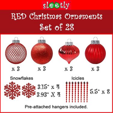 Набір прикрас для ялинки SLEETLY 28 шт. Біле золото: кулі, крижані шматочки та сніжинки (Рожевий)