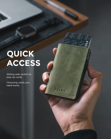 Гаманець-картхолдер VULKIT Pop-up RFID захист, шкіряний, оливково-зелений (Crazy Horse) на 11 карт та купюр