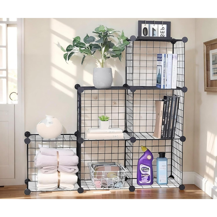 YCOCO Storage Shelf with 6 Cube Shelves, Bookshelf, Bookshelf for Bedroom, Office, Dorm Room, University, Living Room, Black. (Wire-6 Cubes)