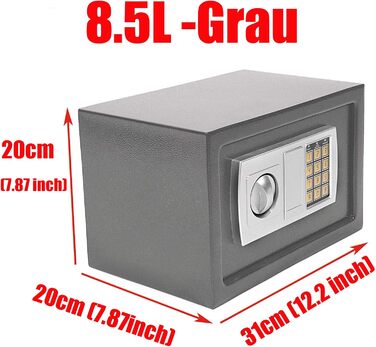 Сейф Tresor з подвійним ригелем, сталевий, з електронним замком та 2 ключами (8.5L, сірий)