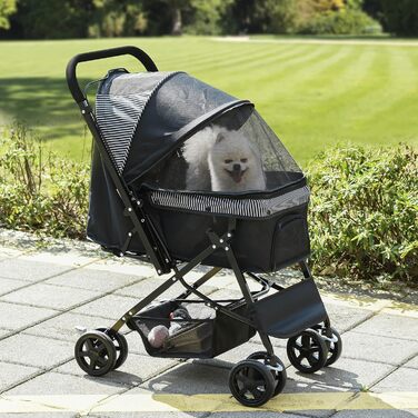 Візок для тварин PawHut - прогулянковий візок для собак та котів, чорний, 76.5 x 52 x 95 см